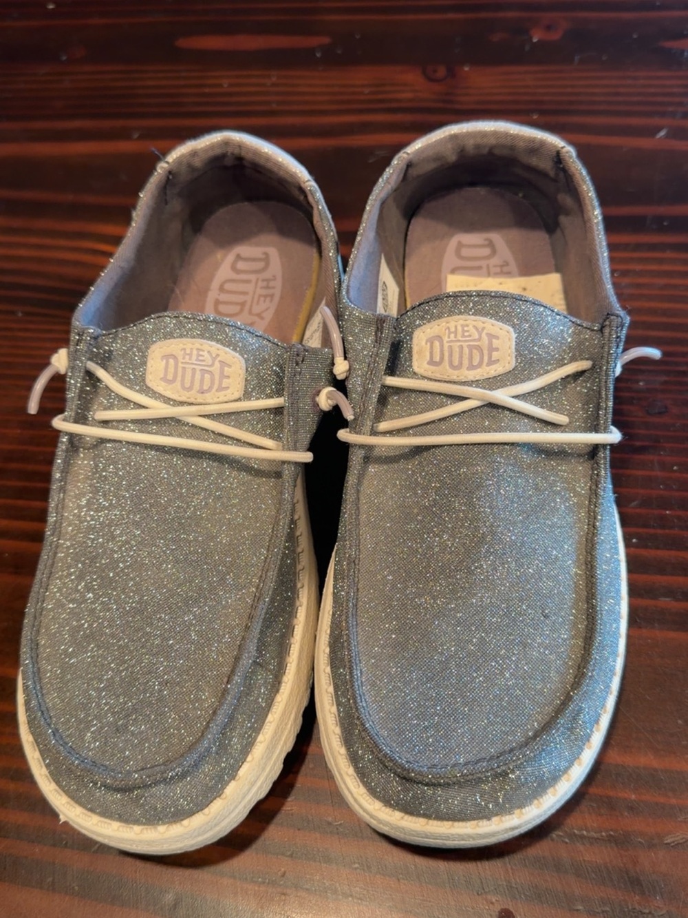 Hey Dude Women's Glitter Slip-Ons in Silver Sparkle